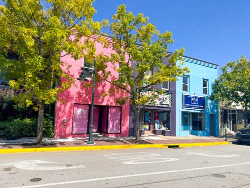 Colorful buildings along Saluda Ave in Columbia, SC's Five Points