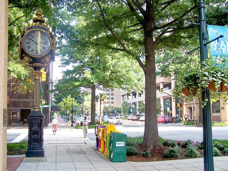 View down the sidewalk on Main Street Columbia SC.