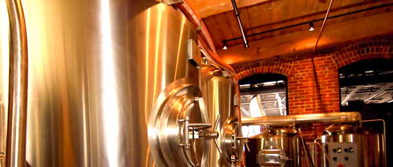 Brewing equipment inside the Old Mill Brewpub in Lexington, SC.