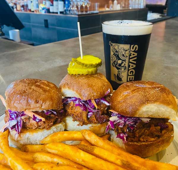 Pulled pork sliders and beer at Savage Craft in Columbia