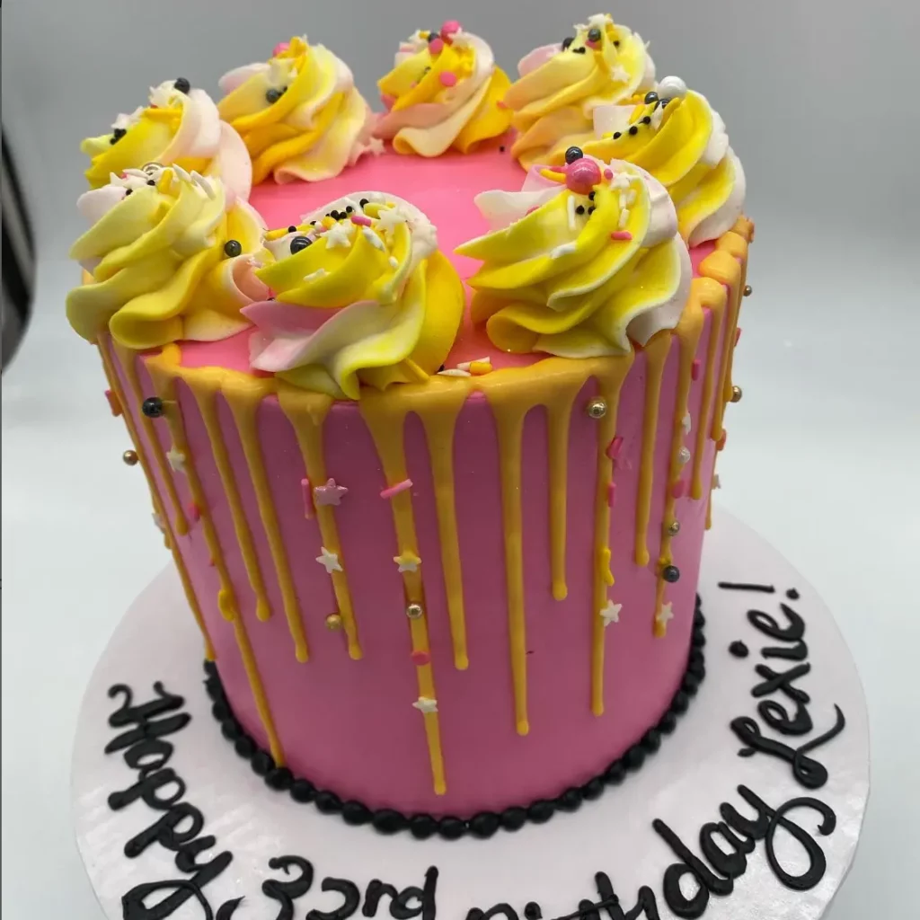 Pink birthday cake from Main Street Bakery in Columbia, SC