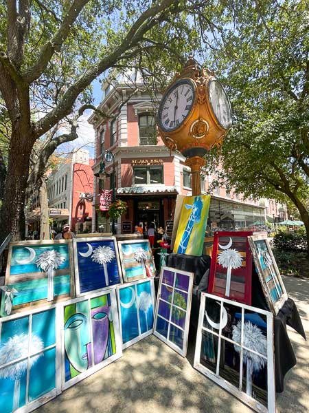 Art set up in front of Sylvan Bros on Main Street for the Soda City Market