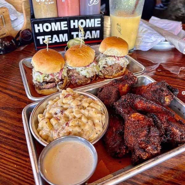 Chicken wings and mac + cheese from Home Team BBQ in Columbia, SC