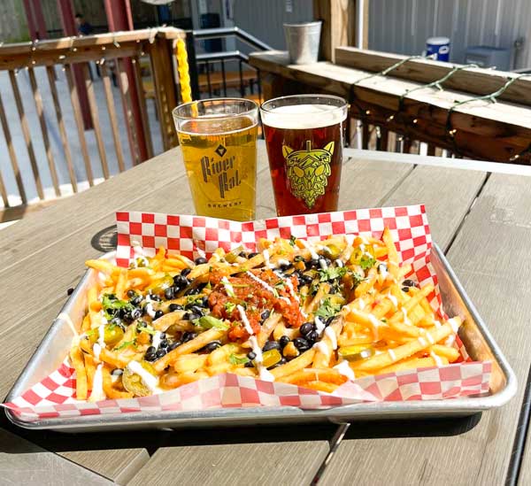 Nacho fries and beer at River Rat Brewery in Columbia, SC